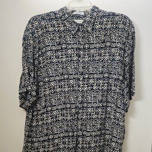 Pierre Cardin Men's XL Vintage 90s Shirt Black and Tan Geometric Print Rayon